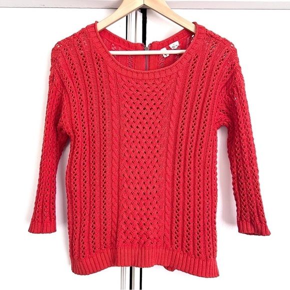 Anthropologie Moth Orange Crochet Knit Sweater Back Zip 3/4 Sleeves Size Small‎ - Picture 1 of 8